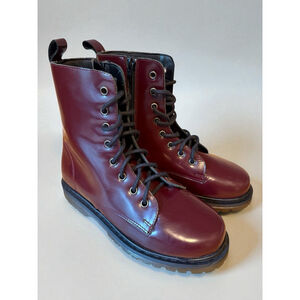 Amparo Infantes Moto Combat Boots Dark Red Leather Lace Up Size 36 EU 6 US 31M